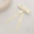 Elegante pinza para el pelo de satén blanco crema con cintas largas estilo francés - Juego de Pinzas Lazo Beige Con Perlas