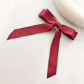 Elegant double-layered wine red satin bow hair clip with long flowing ribbons - Spring Clips / Burgundy