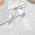 Elegant white satin double bow hair clip with a glossy finish for ballet style - White