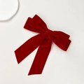 Elegant deep red velvet bow hair clip with long ribbons on a minimalist white surface - Red