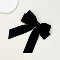 Elegant black velvet bow hair clip with long ribbons and a vintage minimalist style - Black