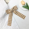 Pinza para el pelo con lazo de cuadros para mujer en diseño vintage marrón y blanco - Amarillo jengibre
