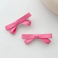 Zweiteiliges Set rosa Satin-Schleifen-Haarspangen mit silbernen Metall-Entenschnabelclips - Fuchsia