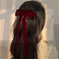 Elegante fermaglio per capelli in velluto rosso scuro con lunghi nastri sottili - Borgogna