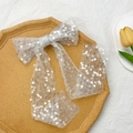 Glitzernde silberne Pailletten-Spitzenschleife Haarspange mit langen Bändern für Damen - Weiß