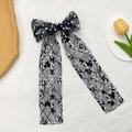 Eleganter schwarzer Spitzen-Haarclip mit Fischschuppen-Pailletten und langen Bändern - Schwarz