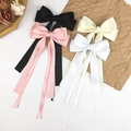 Eleganti fermagli per capelli a fiocco in raso con lunghi nastri in nero, rosa e bianco - Colore personalizzabile