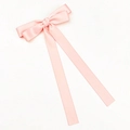 Close-up of pink satin bow hair clip with long ribbons on a white background - Satin Pink