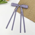Gros plan sur le nœud papillon en satin violet avec de longs rubans en soie lisse - Violet