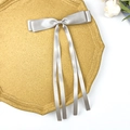 Detailed view of silver satin double bow hair clip with elegant long ribbons - Light Gray