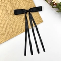 Elegante pinza para el pelo con lazo de satén negro y cintas largas para mujeres - Negro