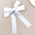 Détail d'un élégant nœud de satin blanc avec de longs rubans sur un fond neutre - Blanc