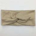 Minimalist beige ribbed knit knotted baby headband made of soft stretchy cotton fabric - Beige (FD88-8)