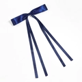 Navy blue satin bow hair clip with long silk ribbons for an elegant women hairstyle - Navy Blue