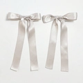 Pair of light grey satin bow hair clips with long ribbons in elegant ballet style - Light Gray