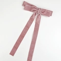 Elegant dusty rose velvet bow hair clip with long streamers and white edge detail - Rouge Red
