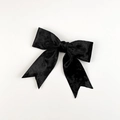 Elegant black velvet ribbon bow hair clip with vintage long tails for women - Black