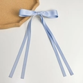 Elegant light blue satin ribbon bow hair clip with long flowing streamers for girls - Light Blue