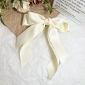 Elegant cream white satin bow hair clip with long ribbons for a vintage ballet style - Beige
