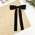 Pince à cheveux élégante en velours noir avec long ruban et design vintage français - Noir