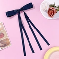 Elegant navy blue double-layered ribbon bow hair clip with long flowing streamers - Navy Blue