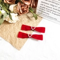 Detail of red velvet bow hair clips with heart crystal on textured vintage paper - Dark Red Velvet Heart Rhinestone Bow (4#)