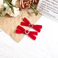 Detail of red velvet bow hair clips with sparkling rhinestone center on elegant background - Red Velvet Heart Rhinestone Bow (7#)