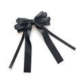 Elegante lazo para el cabello de satén negro multicapa con cintas largas para mujer - Negro