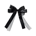 Elegante pinza para el pelo con lazo de organza negra de doble capa y cintas largas - Negro
