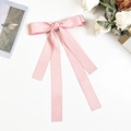 Pink double-layered satin bow hair clip with long ribbons for elegant women hairstyles - Pink