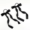 Elegantes Paar schwarze Satin-Haarschleifen mit langen Bändern für vielseitiges Styling - Schwarz