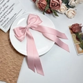 Pince à cheveux élégante en satin rose avec longs rubans sur une assiette décorative - Rose