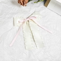 Detail of sweet ruffle bow hair clip with pink ribbons and delicate satin lace texture - Cream White With Pink Ribbon Style (6#)