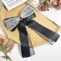 Spitzen-Haarspange mit Herz-Strassstein und langen Bändern im französischen Vintage-Stil - Schwarz