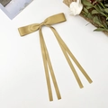 Barrette à cheveux élégante avec nœud en satin bronze doré et longs rubans - Kaki