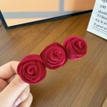 Detailed view of three vintage burgundy velvet roses on a French style spring hair clip - Deep Red Velvet (3#)