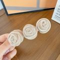 Detailed macro view of beige chenille fabric 3D rose flowers on a French vintage hair clip - Light Coffee Chenille (4#)
