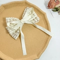 Detalle de horquilla elegante de encaje crema con bordado floral y capas de satén - Blanco Roto