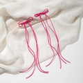 Juego de dos lazos para el pelo rosa fucsia con cintas largas sobre tela blanca suave - Rosa Rojo