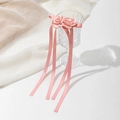Barrette à cheveux avec roses en soie rose et longs rubans pour un look élégant - Rose