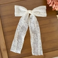 Detail showing the intricate floral embroidery texture on the large cream lace bow hair clip - 2#Beige