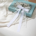 Détail de la pince à cheveux avec nœud en dentelle et soie blanche sur livres anciens - Blanc