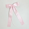 Elegante pasador de pelo en satén rosa con lazo y cintas largas con estilo - Rosa