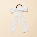 Coletero de encaje blanco con lazo largo y bordado de flores para el pelo - Estilo de Coletero
