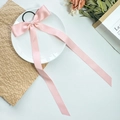 Elegant pink satin bow hair tie with long ribbons and high elastic band for women - Pink