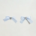 Sweet light blue silk bow hair clips with heart-shaped rhinestone center for women - Blue