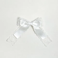 Detail of white double-layer lace and satin ribbon bow clip with delicate texture - White
