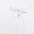Elegant white double-layered mesh bow hair clip with long ribbons for women - White