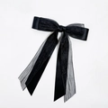 Elegant black double-layer mesh bow hair clip with long ribbons and satin texture - Black