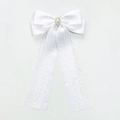 Elegante fermaglio per capelli con fiocco in pizzo bianco e perla stile francese - Bianco